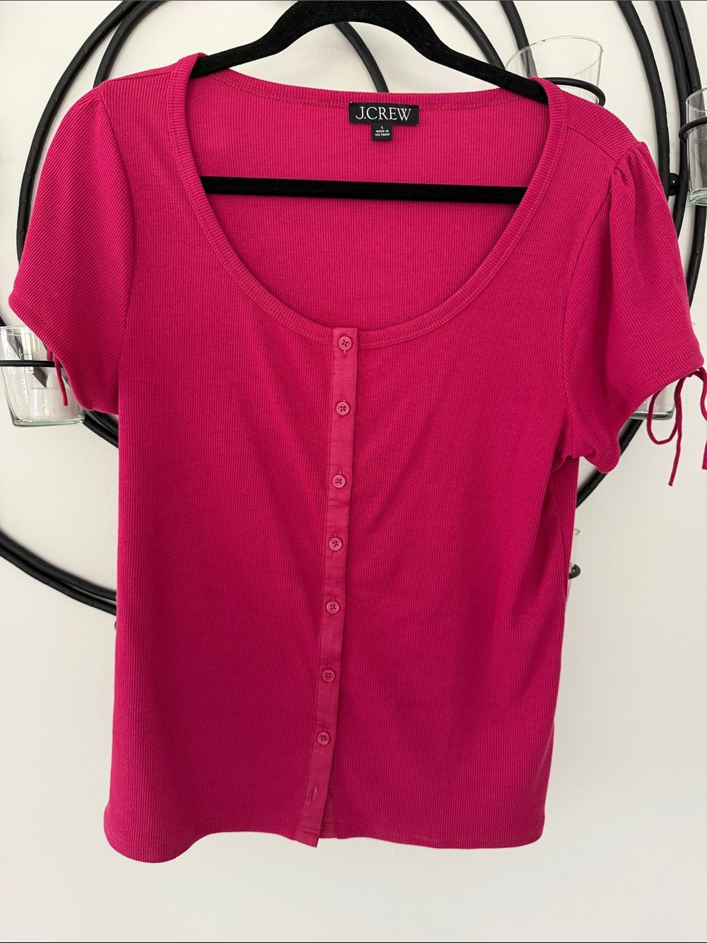 J. Crew Raspberry Button-Front Short Sleeve Top